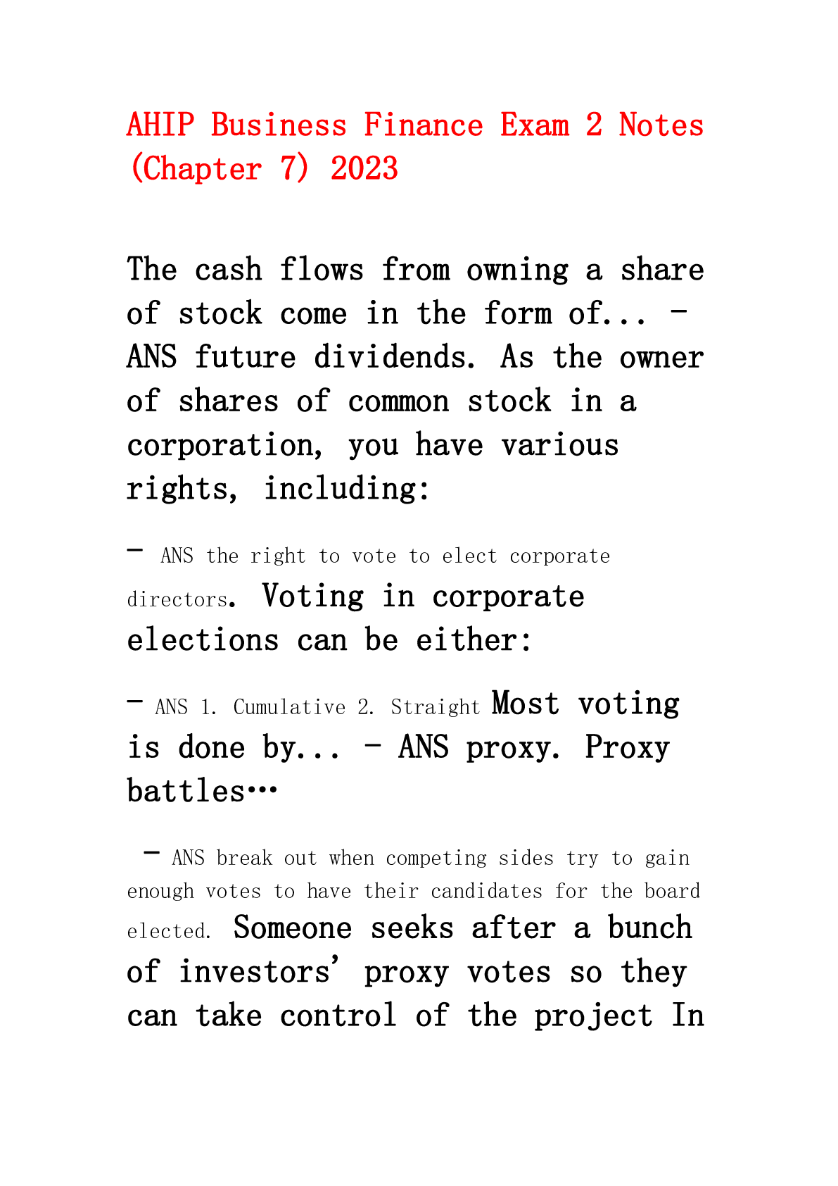 Preview image for AHIP Business Finance Exam 2 Notes (Chapter 7) 2023